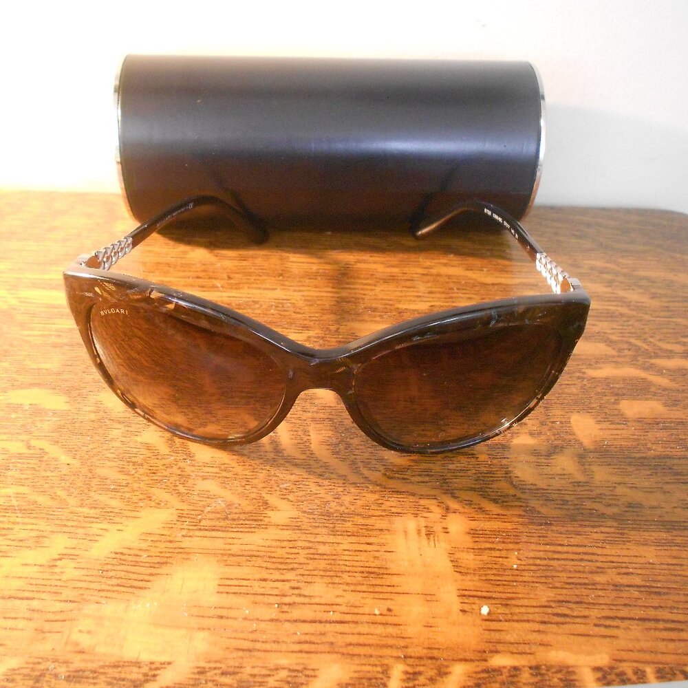 BVLGARI Sunglasses 8158 Black Lens Brown with Silver Accents With Original Case
